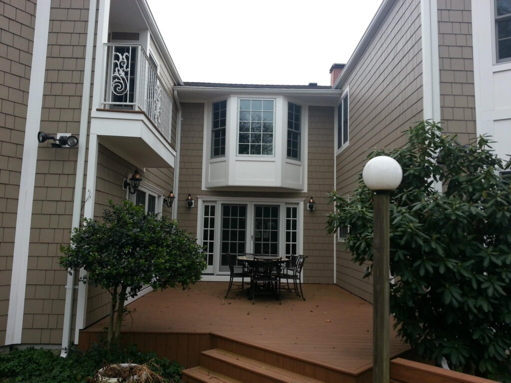 after construction photo of the deck and second floor balcony